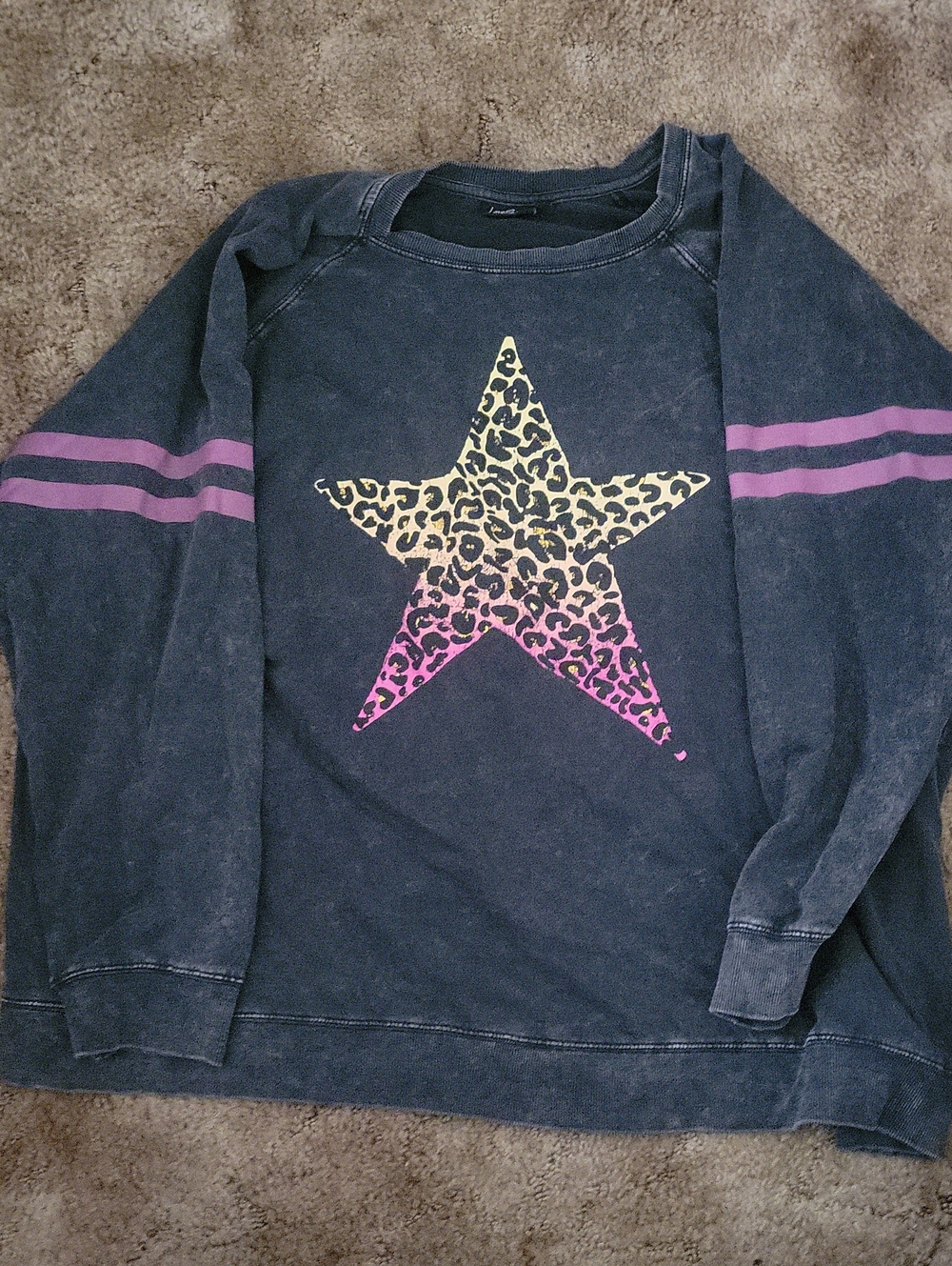 Torrid/LoveSick brand. Black Pullover Sweatshirt with Ombre Leopard Star